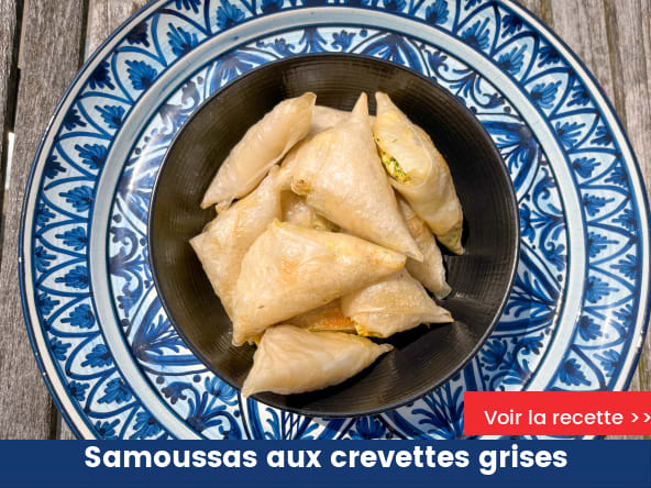 Samoussas aux crevettes grises et ciboulette